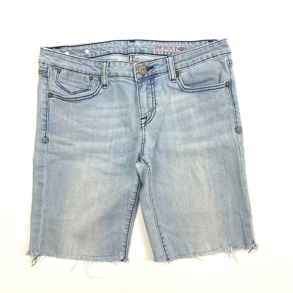 ReRock Cut Off Shorts Womens 30‎ Light Wash Blue Denim Raw Hem Stretch